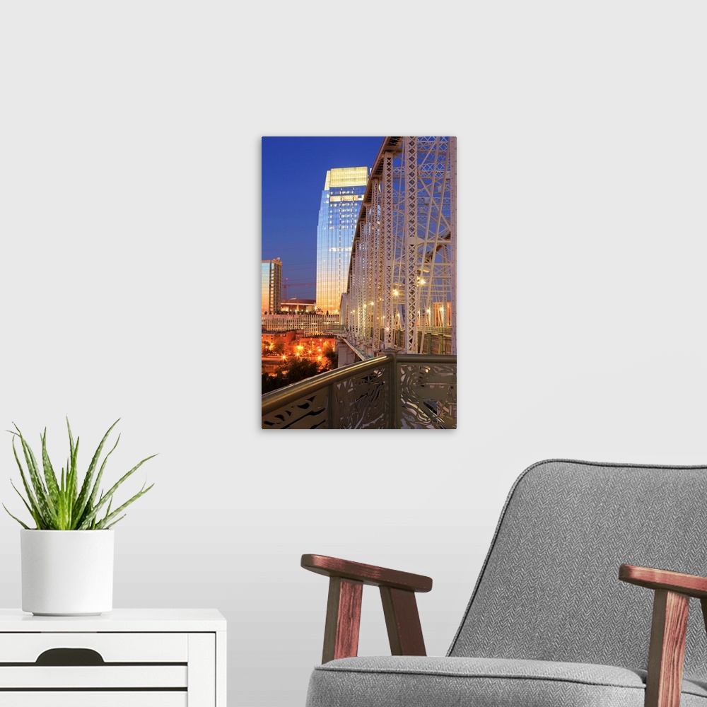 A modern room featuring Pinnacle Tower and Shelby Pedestrian Bridge, Nashville, Tennessee, USA