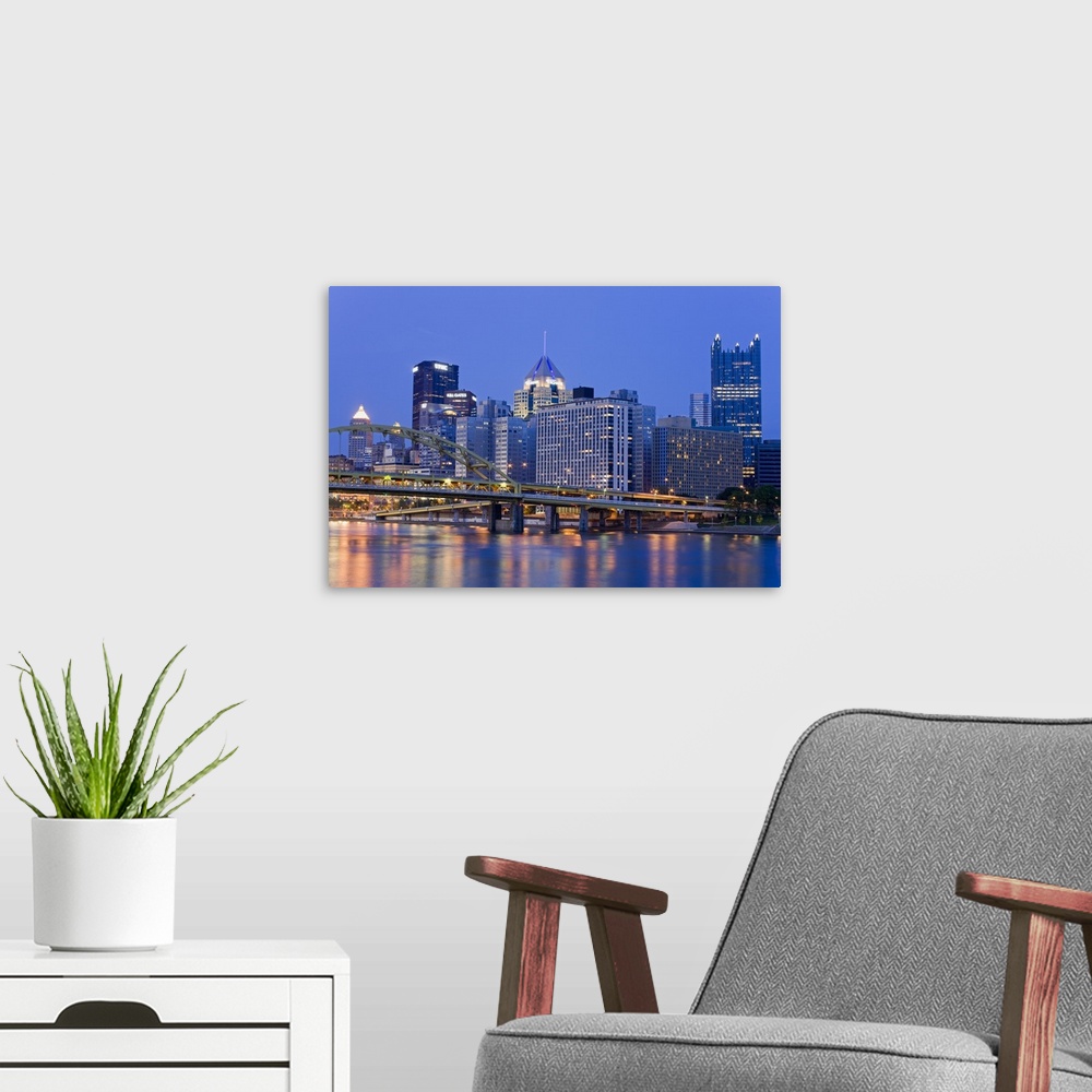 A modern room featuring Pittsburgh skyline and the Allegheny River, Pittsburgh, Pennsylvania