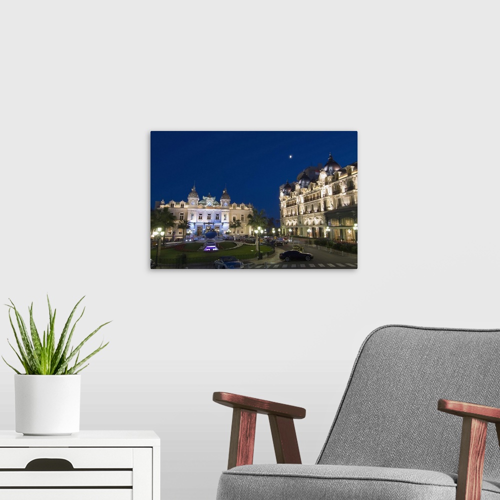 A modern room featuring Place du Casino at dusk, Monte Carlo, Monaco, Europe