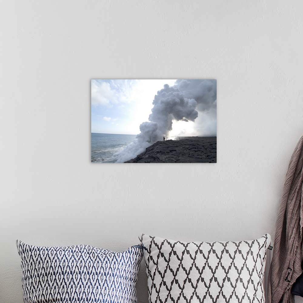 A bohemian room featuring Plumes of steam where the lava reaches the sea, Kilauea Volcano, Hawaii