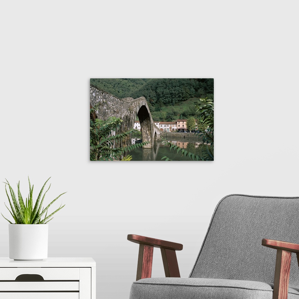 A modern room featuring Pont du Diable (Devil's Bridge), Borgo a Mozzano, Lucca, Tuscany, Italy