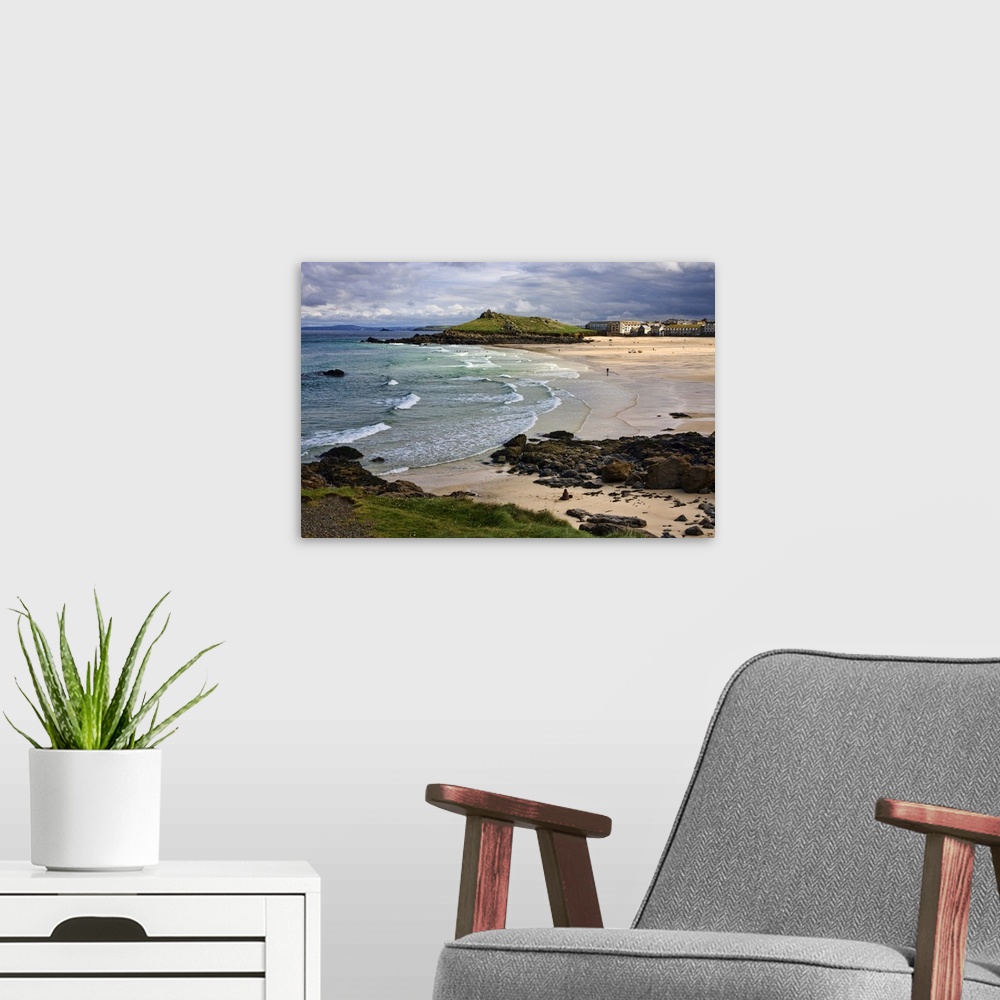 A modern room featuring Porthmeor Beach, St. Ives, Cornwall, England, UK