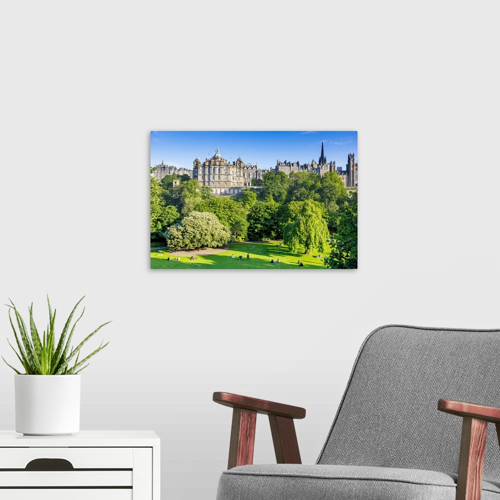 A modern room featuring Princes Street Gardens and The Mound, Edinburgh, Scotland, United Kingdom, Europe