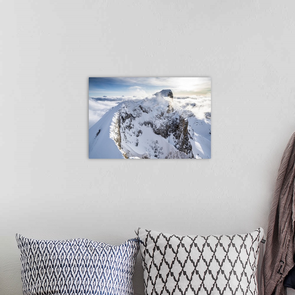 A bohemian room featuring Aerial view of Punta Penia and west ridge of Marmolada covered with snow, Dolomites, Trentino-Alt...