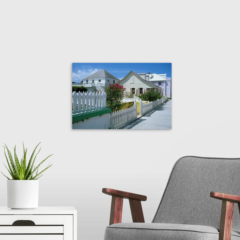 A modern room featuring Quiet street scene and houses, Green Turtle Cay, Bahamas, West Indies