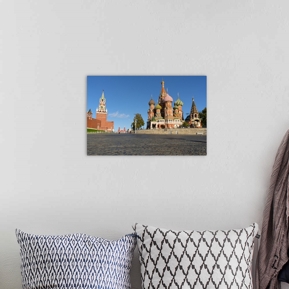 A bohemian room featuring Red Square, St. Basil's Cathedral and the Saviour's Tower of the Kremlin, Moscow, Russia