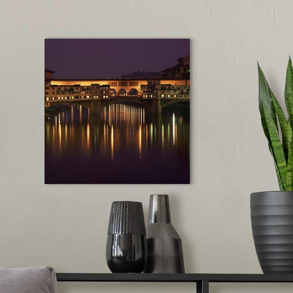 A modern room featuring Reflections in the River Arno of lights, Florence, Tuscany, Italy
