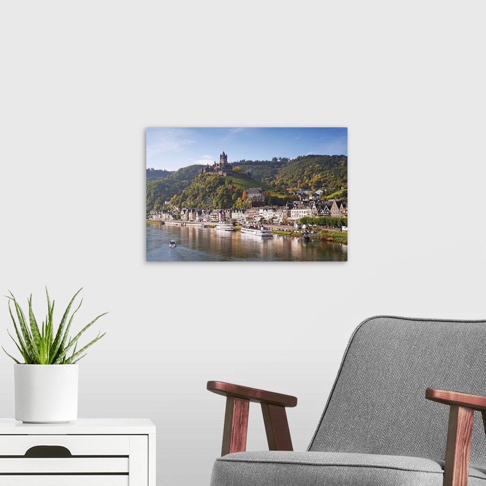 A modern room featuring Reichsburg Castel, Cochem, Moselle river, Rhineland-Palatinate, Germany