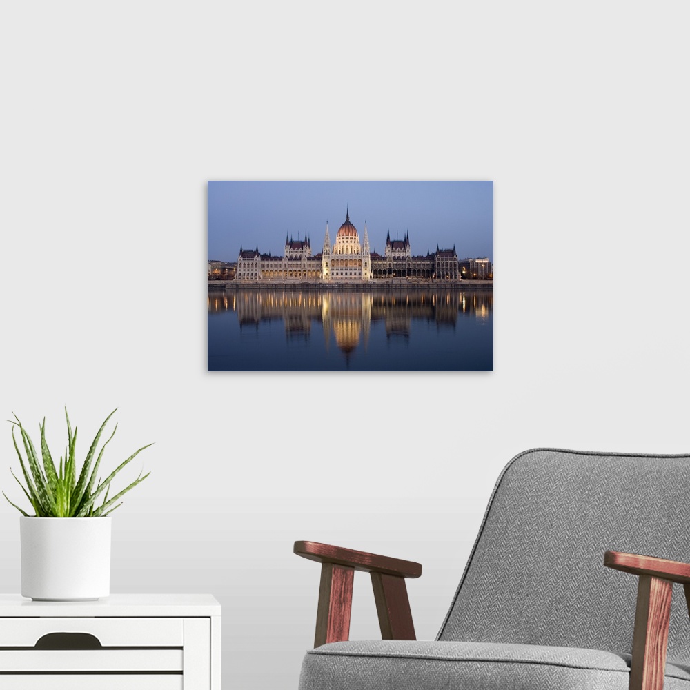 A modern room featuring River Danube and Parliament building, Budapest, Hungary