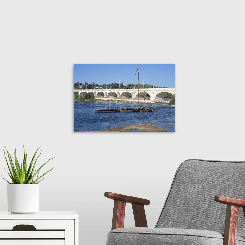 A modern room featuring River Loire and Wilson Bridge, Tours, Centre, France, Europe