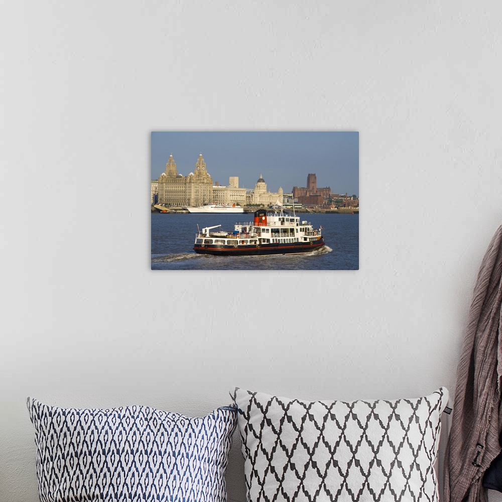 A bohemian room featuring River Mersey ferry and the Three Graces, Liverpool, Merseyside, England