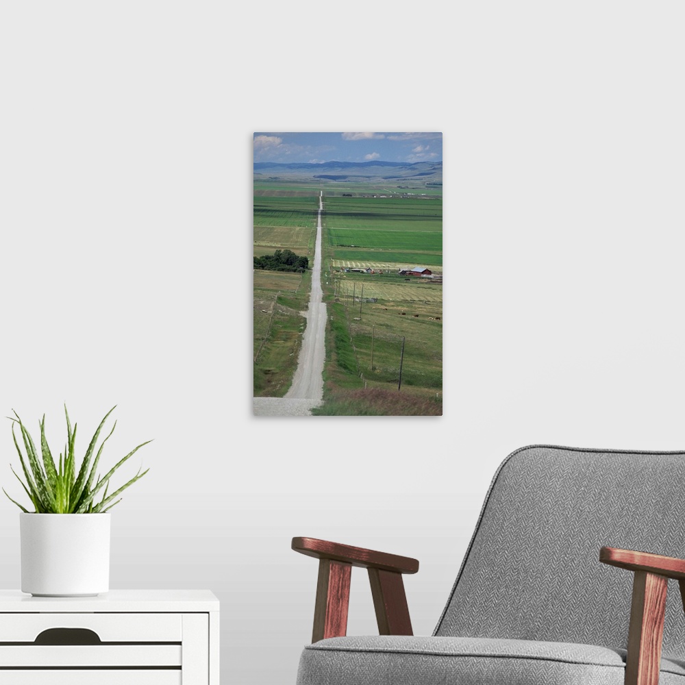 A modern room featuring Road across prairie wheatlands, south of Calgary, Alberta, Canada, North America