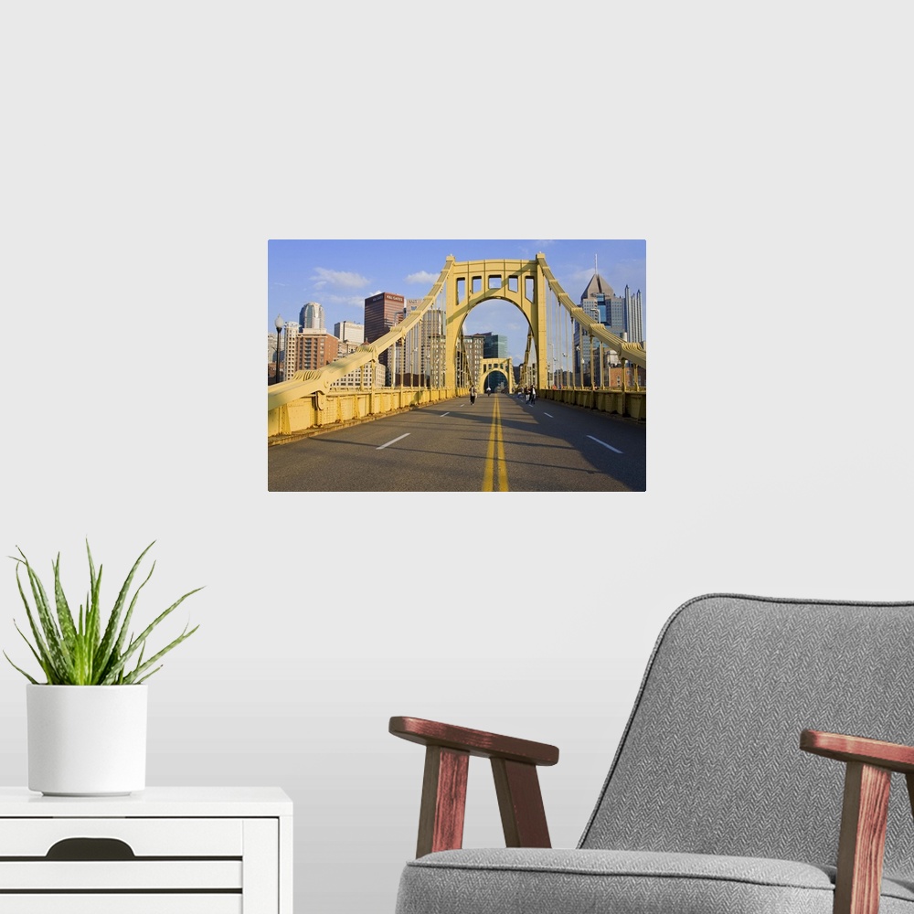 A modern room featuring Roberto Clemente Bridge over the Allegheny River, Pittsburgh, Pennsylvania