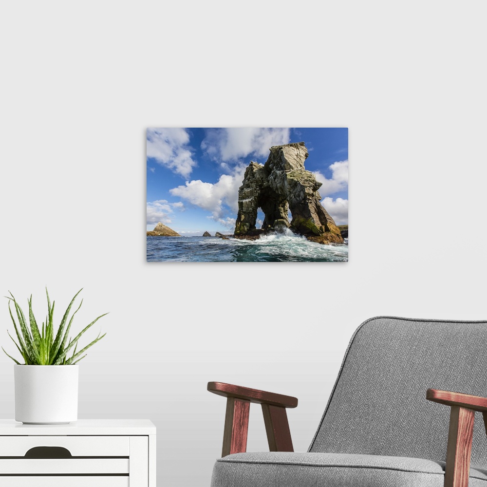 A modern room featuring Rock formation known as Gada's Stack on Foula Island, Shetlands, Scotland, UK