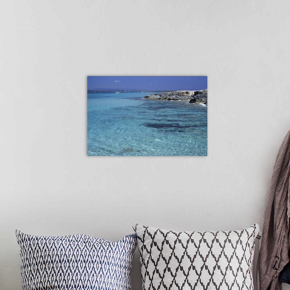 A bohemian room featuring Rocky coast and sea, Formentera, Balearic Islands, Spain, Mediterranean