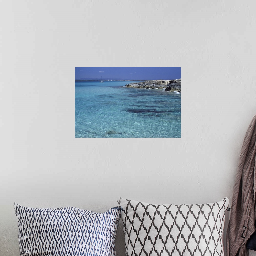 A bohemian room featuring Rocky coast and sea, Formentera, Balearic Islands, Spain, Mediterranean