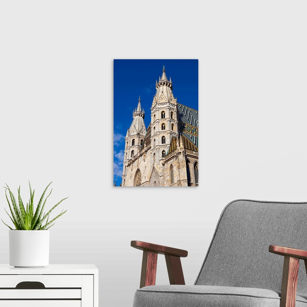 A modern room featuring Romanesque Towers of St. Stephen's Cathedral, Stephansplatz, Vienna, Austria