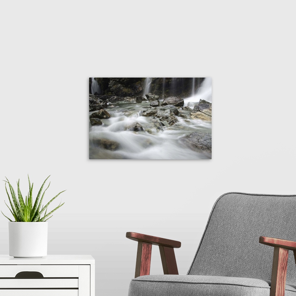 A modern room featuring Routeburn Falls, Fiordland National Park, South Island, New Zealand