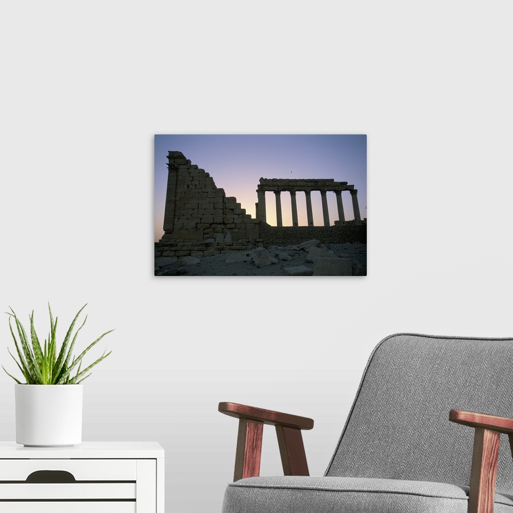 A modern room featuring Ruins at sunset, archaeological site, Jerash, Jordan, Middle East