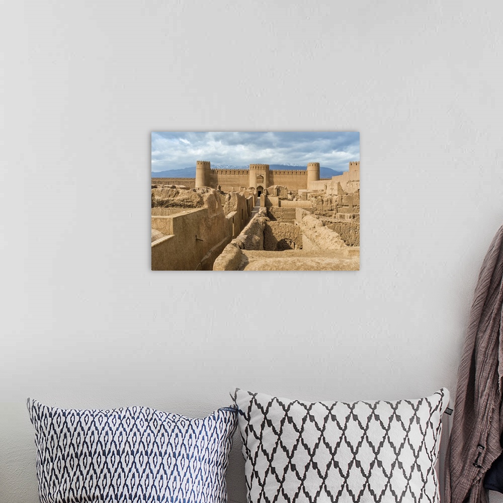 A bohemian room featuring Ruins, towers and walls of Rayen Citadel, biggest adobe building in the world, Rayen, Kerman Prov...