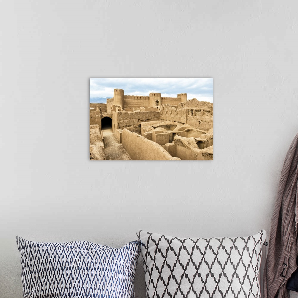 A bohemian room featuring Ruins, towers and walls of Rayen Citadel, biggest adobe building in the world, Rayen, Kerman Prov...
