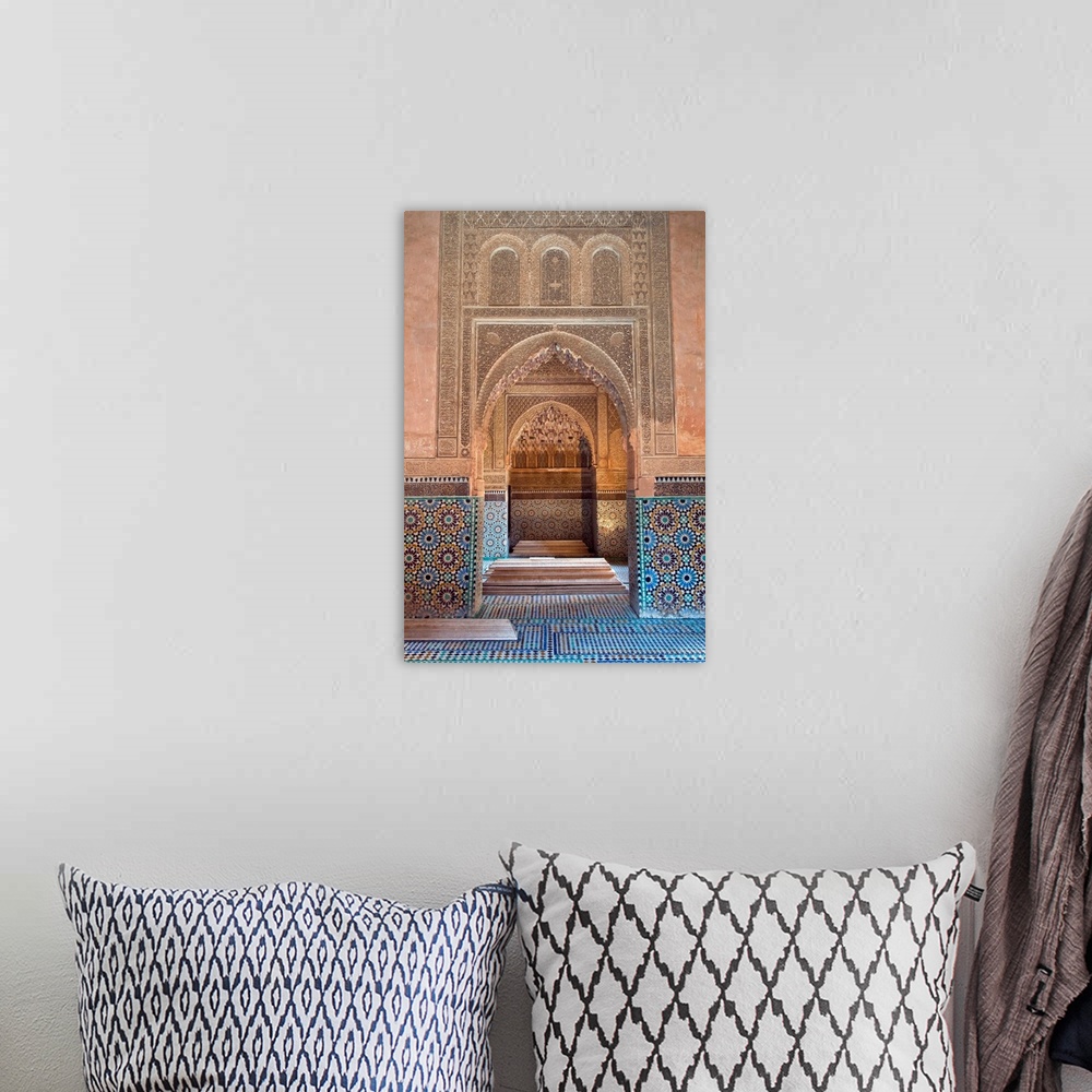 A bohemian room featuring Saadian tombs, Marrakech, Morocco, North Africa, Africa