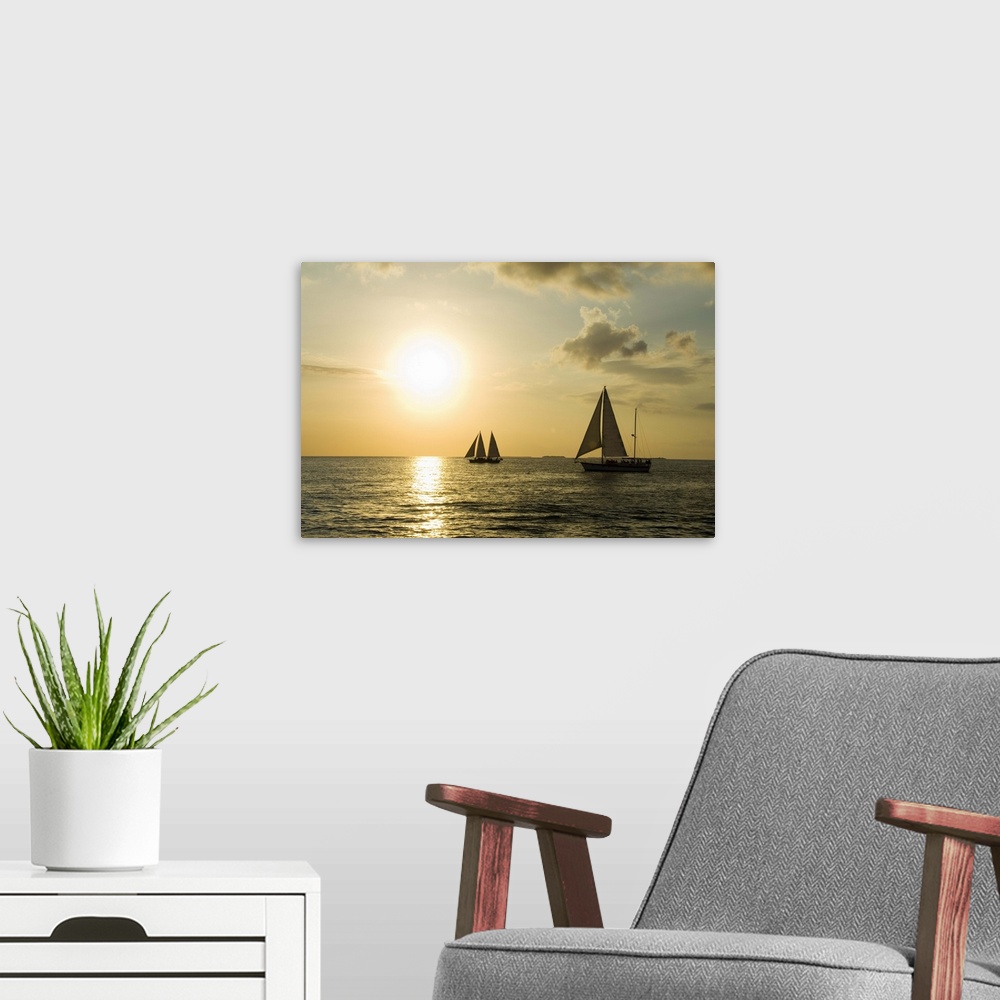 A modern room featuring Sailboats at sunset, Key West, Florida