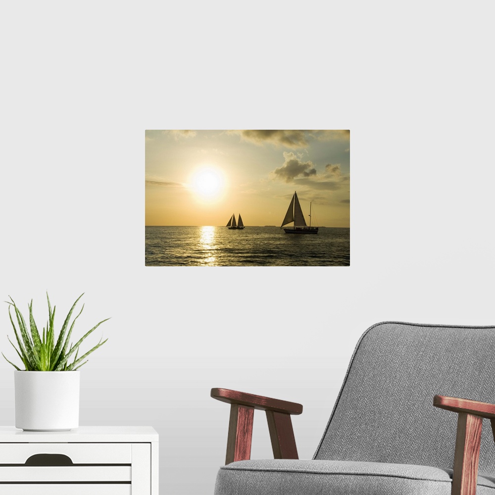 A modern room featuring Sailboats at sunset, Key West, Florida