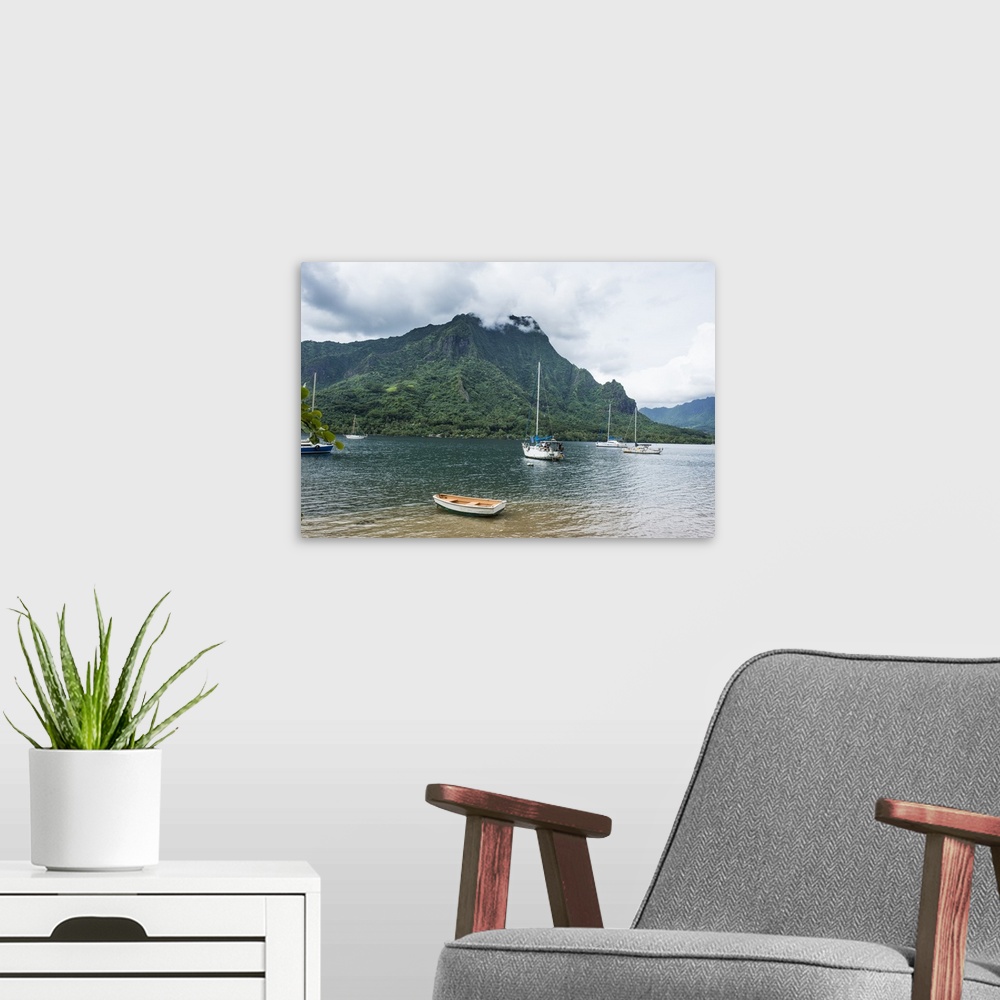 A modern room featuring Sailing boat in Cooks Bay, Moorea, Society Islands, French Polynesia