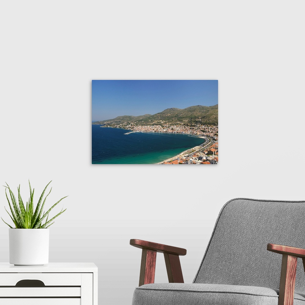A modern room featuring Samos harbour, Isle of Samos, Eastern Sporades, Greek Islands, Greece