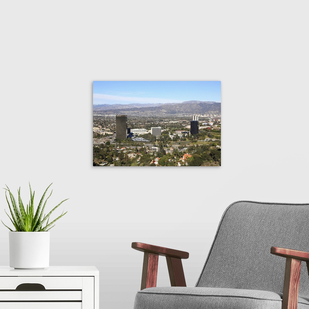 A modern room featuring San Fernando Valley, San Gabriel Mountains, Burbank, Los Angeles, California