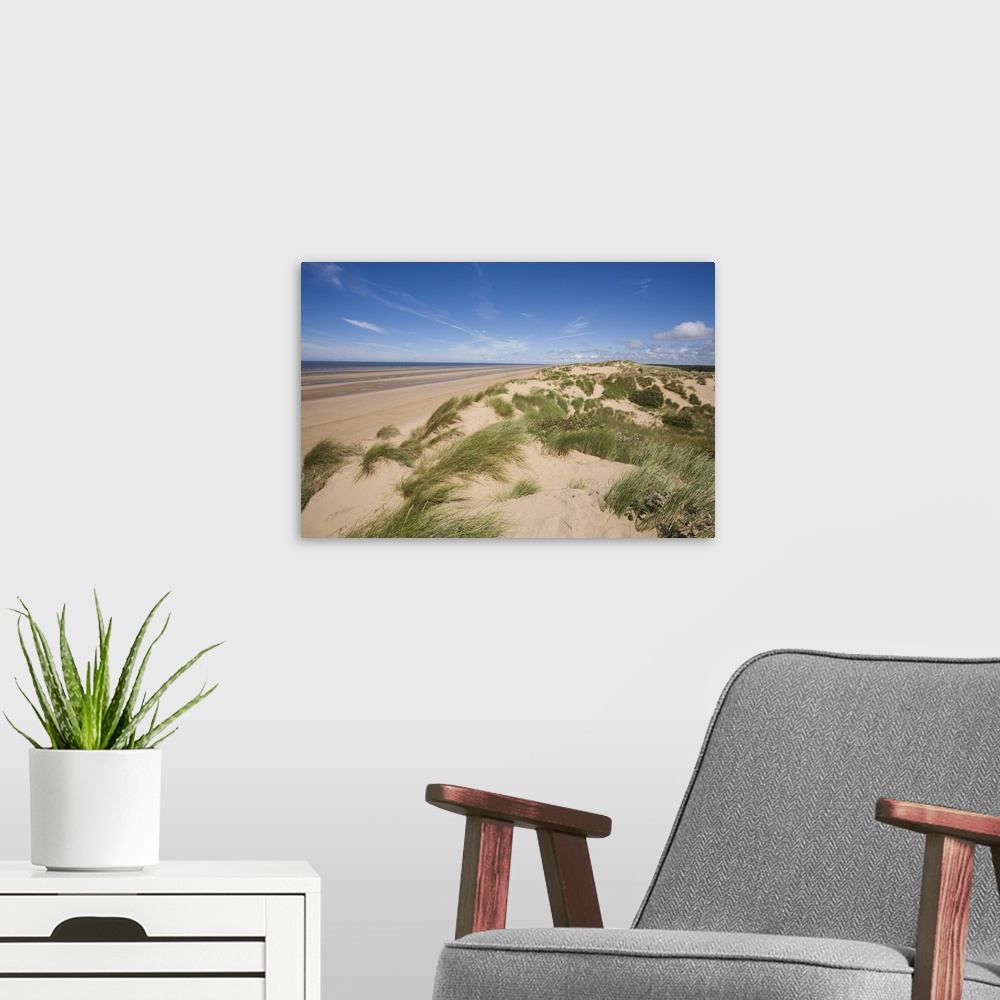 A modern room featuring Sand dunes on beach, Formby Beach, Lancashire, England