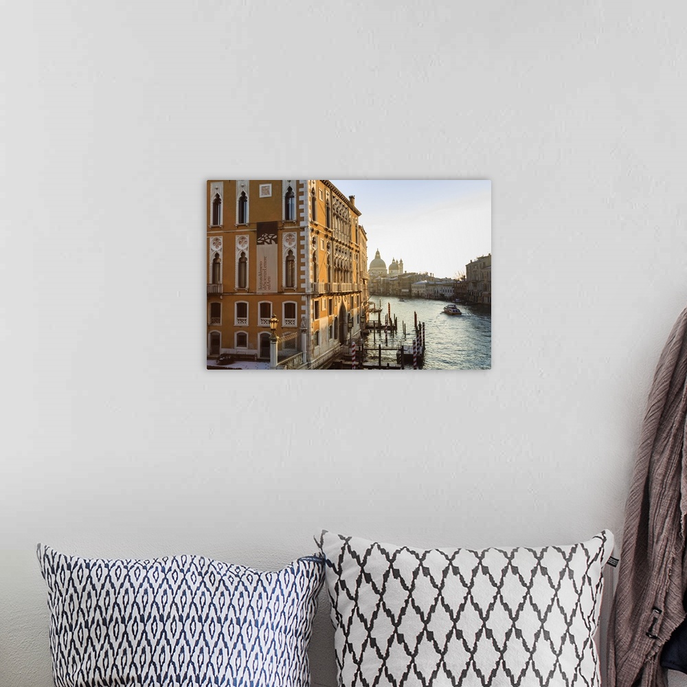 A bohemian room featuring Santa Maria Della Salute, Grand Canal from Accademia Bridge, sunrise after snow, Venice, UNESCO H...