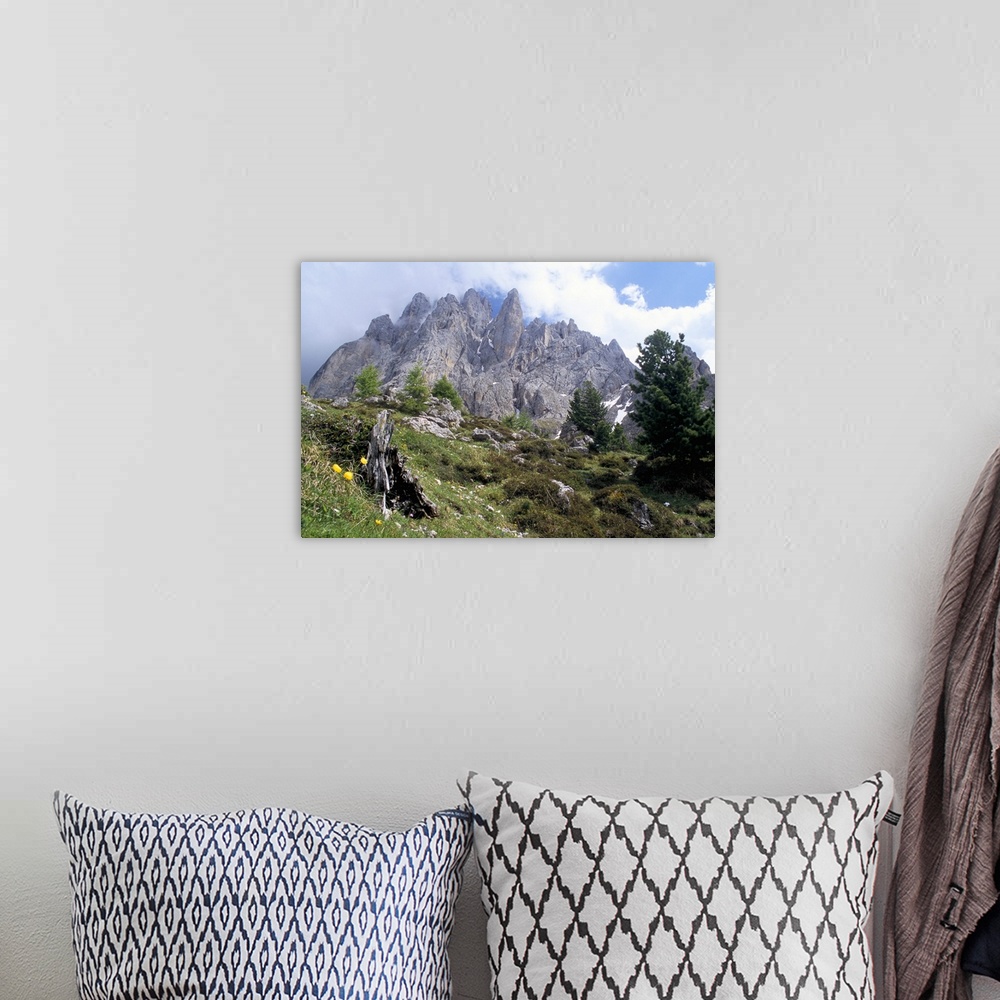 A bohemian room featuring Sassolungo range, 3181m, Val Gardena, Dolomites, Alto Adige, Italy, Europe