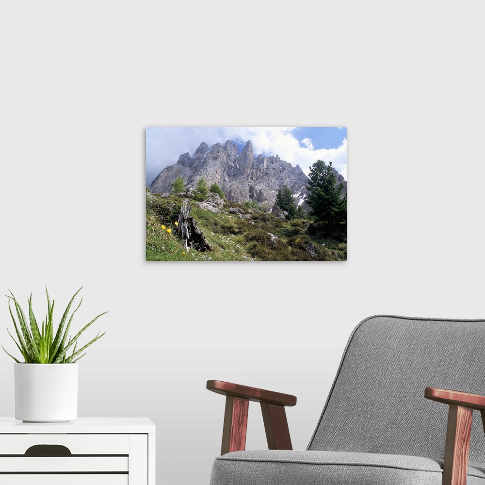 A modern room featuring Sassolungo range, 3181m, Val Gardena, Dolomites, Alto Adige, Italy, Europe