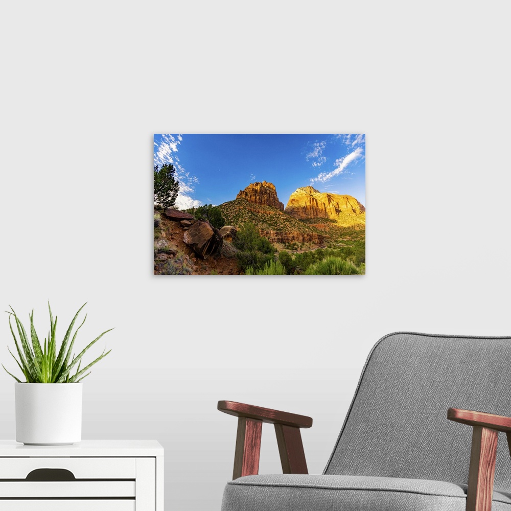 A modern room featuring Scenery along the Canyon Overlook Trail, Zion National Park, Utah, United States of America, Nort...