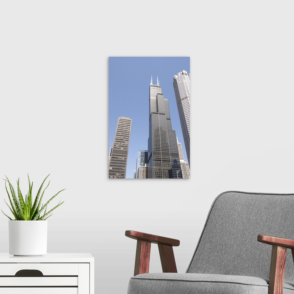 A modern room featuring Sears Tower, Chicago, Illinois, United States of America