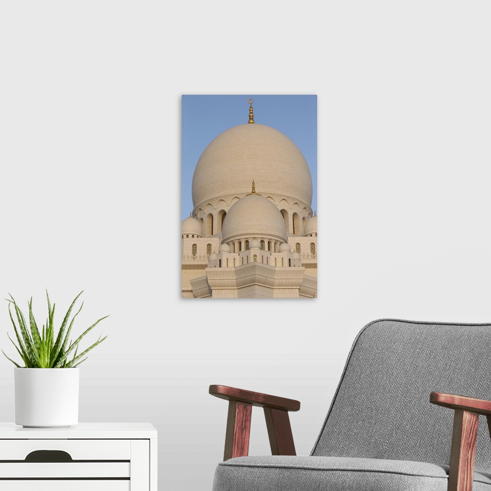 A modern room featuring Sheikh Zayed Grand Mosque, Abu Dhabi, United Arab Emirates, Middle East.