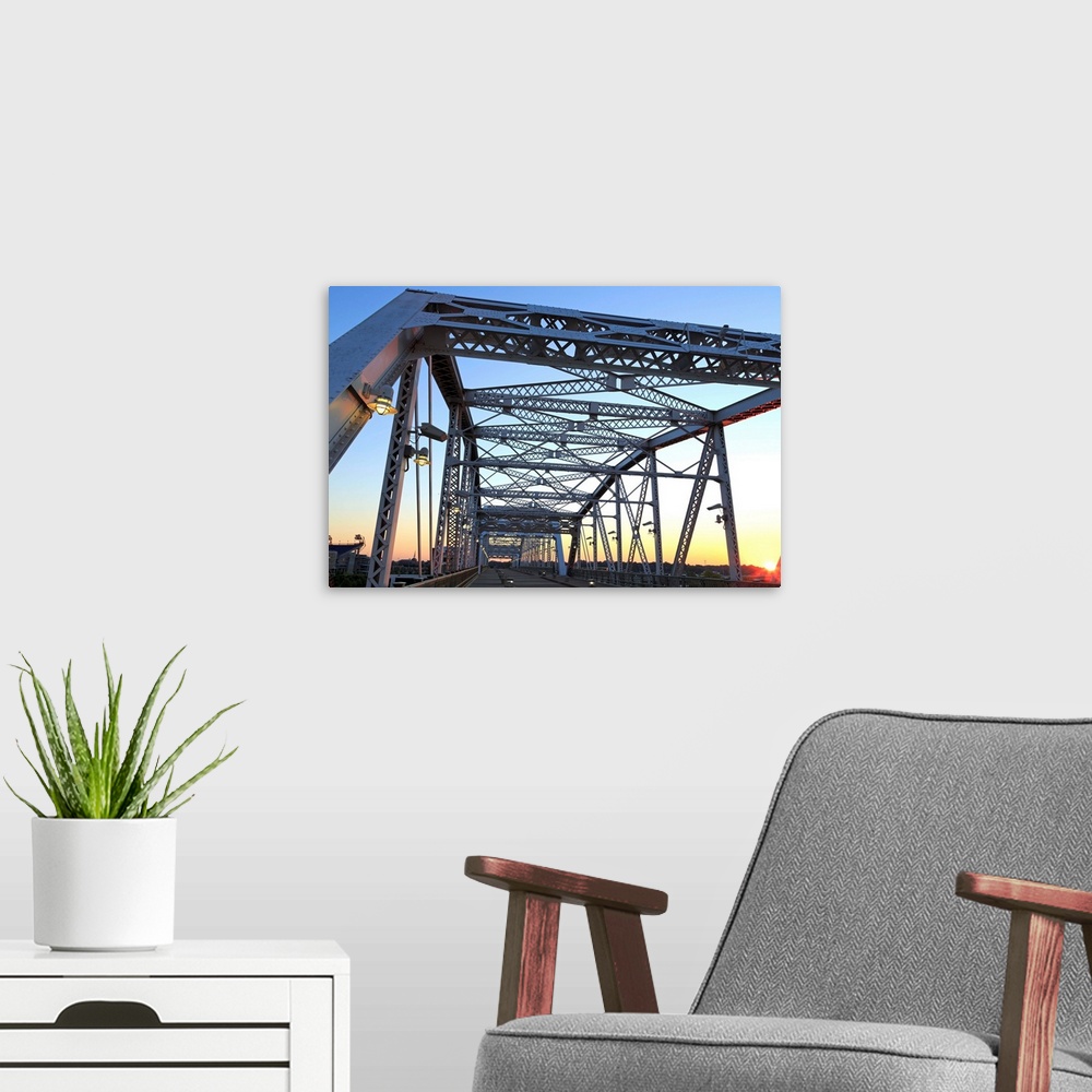 A modern room featuring Shelby Bridge over the Cumberland River, Nashville, Tennessee, USA