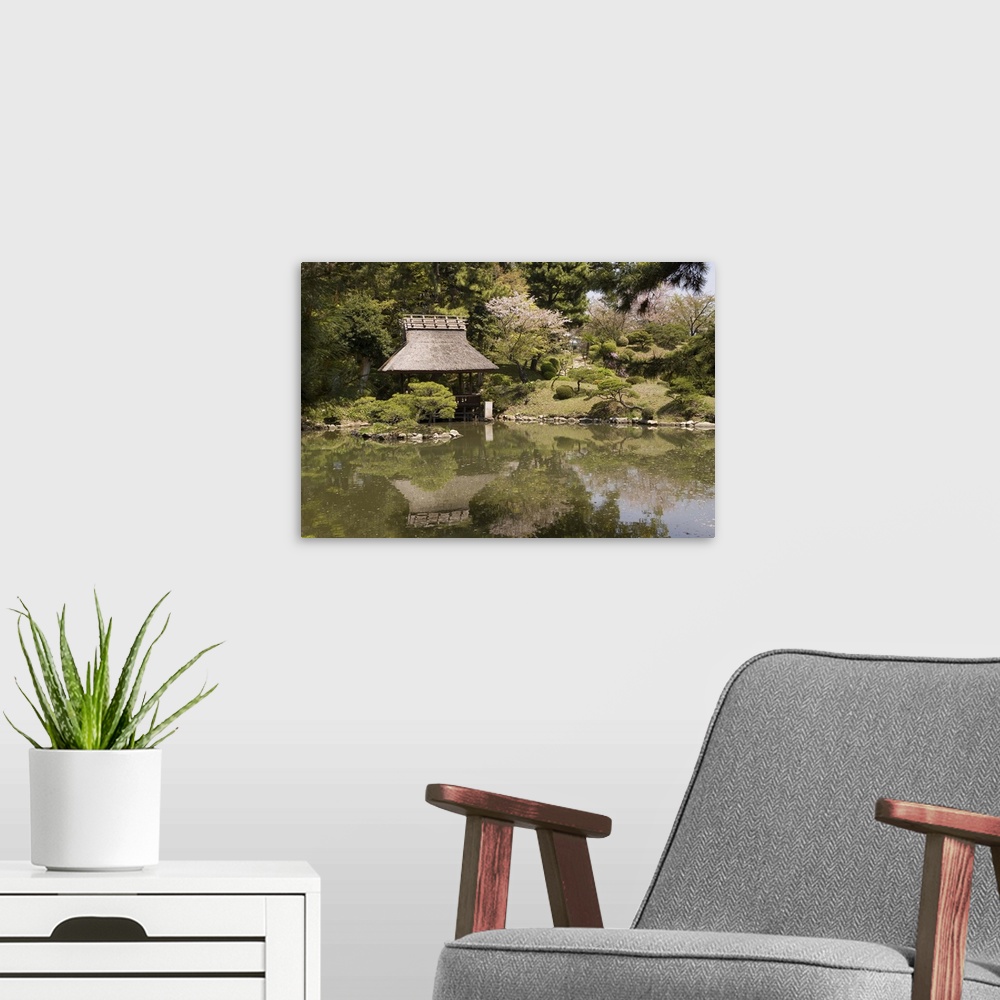 A modern room featuring Shukkeien garden, Hiroshima, Japan