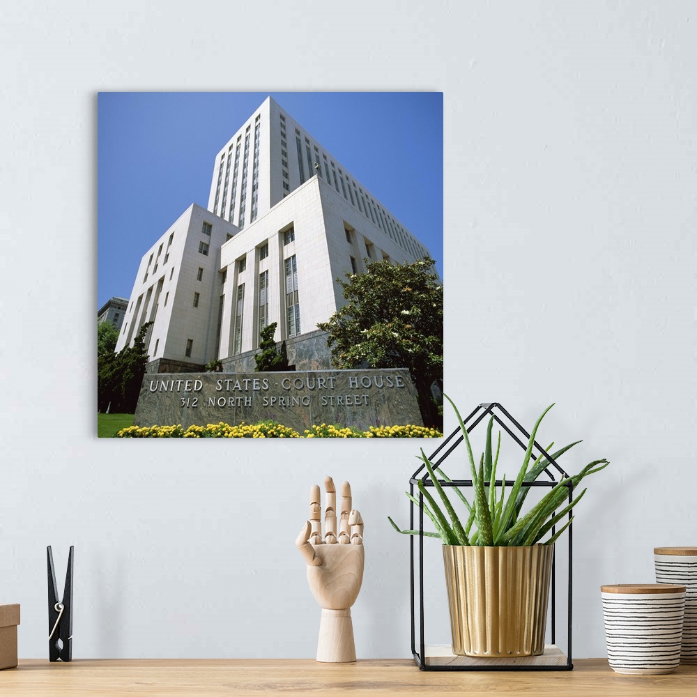 A bohemian room featuring Sign and building of the Court House on North Spring Street, Los Angeles, CA, USA