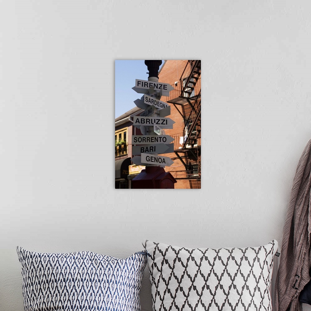 A bohemian room featuring Signpost to Italian cities, North End, 'Little Italy', Boston, Massachusetts