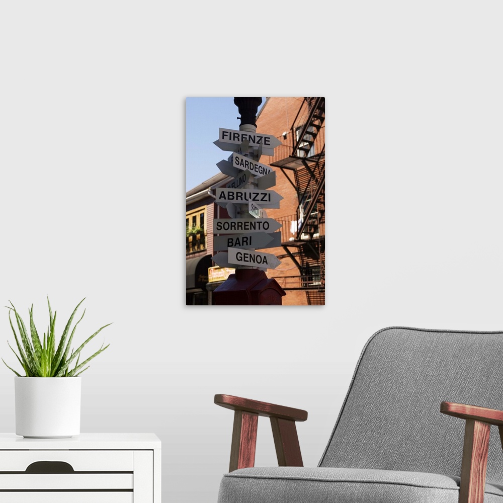 A modern room featuring Signpost to Italian cities, North End, 'Little Italy', Boston, Massachusetts