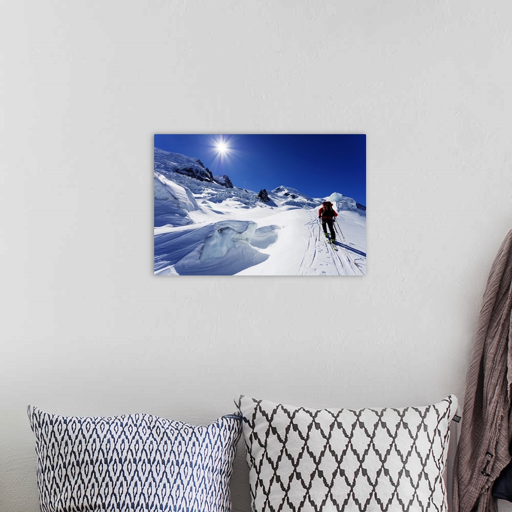 A bohemian room featuring Ski tourer on Mont Blanc, Chamonix, Rhone Alpes, Haute Savoie, French Alps, France, Europe