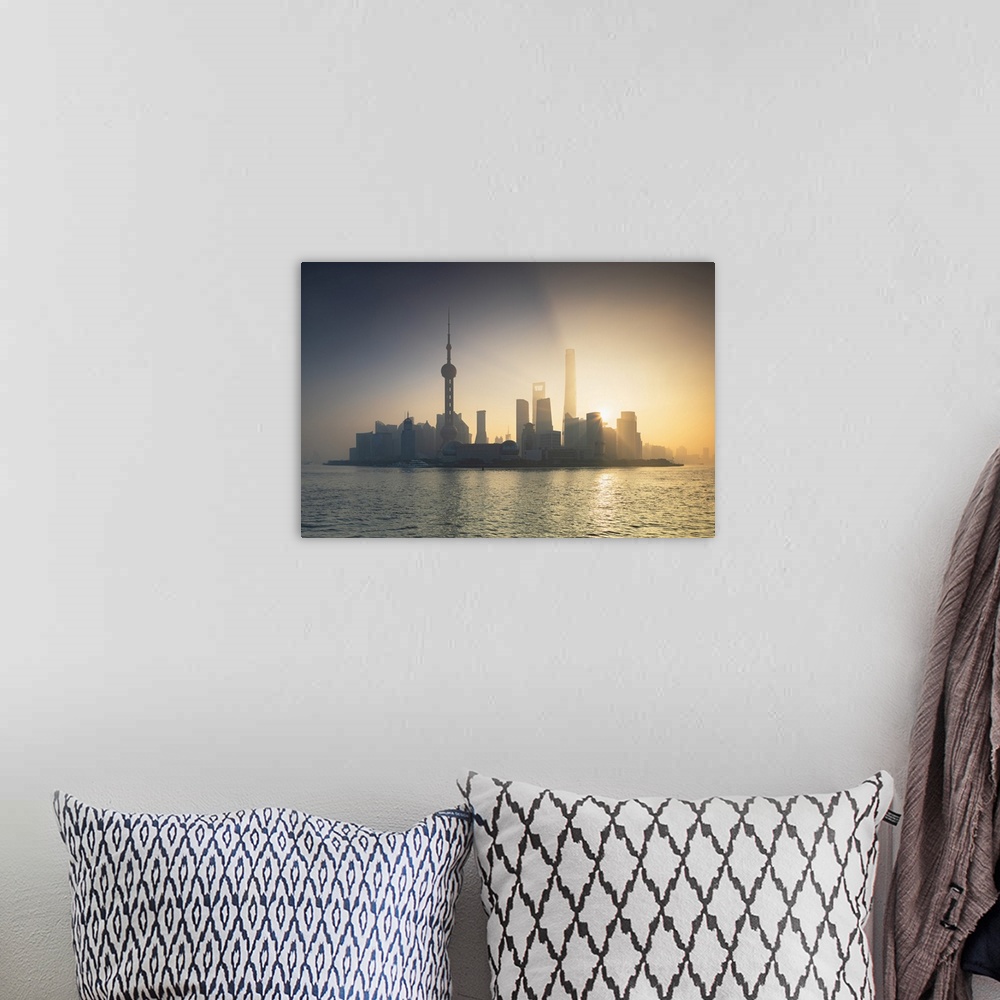 A bohemian room featuring Skyline of Pudong at sunrise, Shanghai, China, Asia