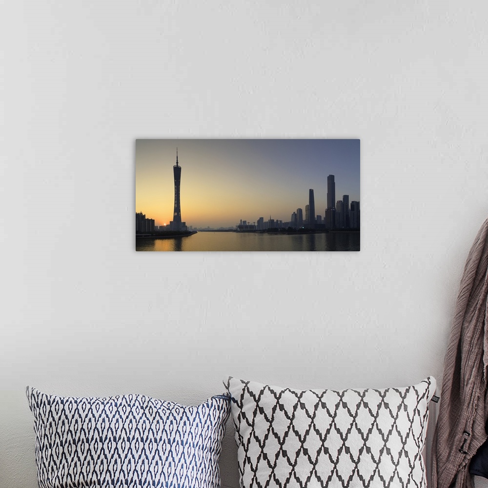 A bohemian room featuring Skyline of Tianhe at sunset, Guangzhou, Guangdong, China