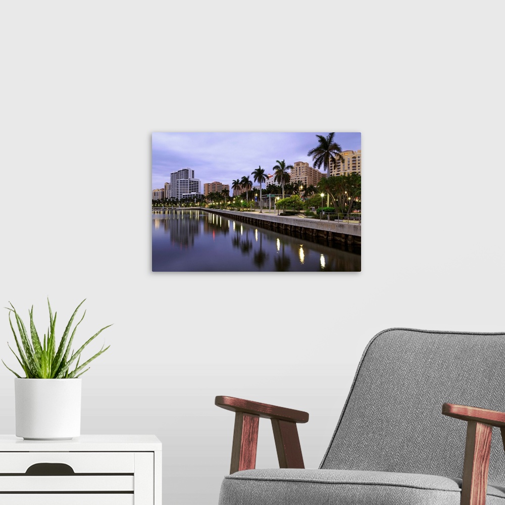 A modern room featuring Skyline of West Palm Beach, Florida, USA