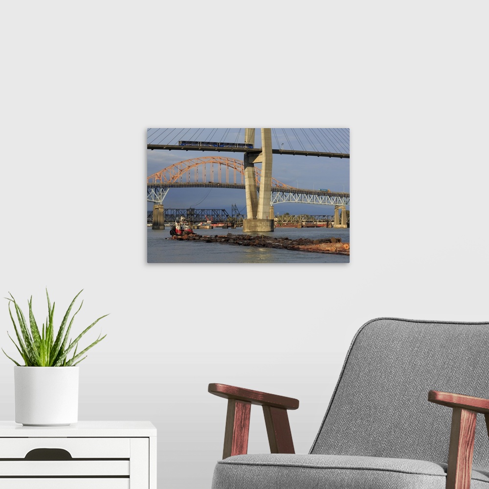 A modern room featuring Skytrain Bridge, New Westminster, Vancouver Region, British Columbia, Canada, North America