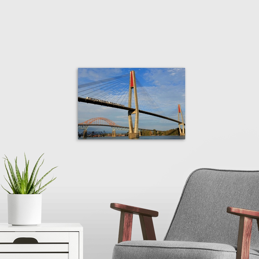 A modern room featuring Skytrain Bridge, New Westminster, Vancouver Region, British Columbia, Canada, North America