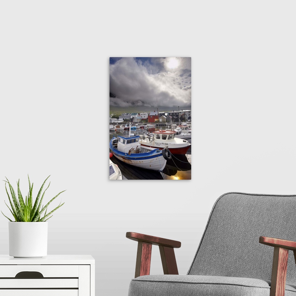 A modern room featuring Small fishing harbour at Leirvik, Eysturoy, Faroe Islands (Faroes), Denmark
